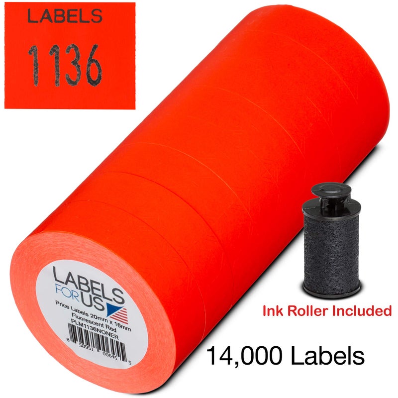Labels for Us Labels for Monarch 1136 Labeler - Fluorescent Red - 14,000 Labels - Pack with 8 Rolls - Ink Roller Included - Manufactured by Labels for Us - Image 4